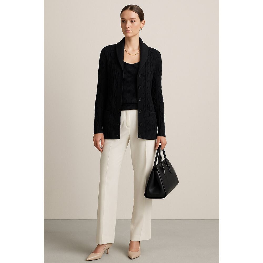 Ralph Lauren Shawl Collar Shell Set Tank Cardigan Sweater Medium Black Cotton